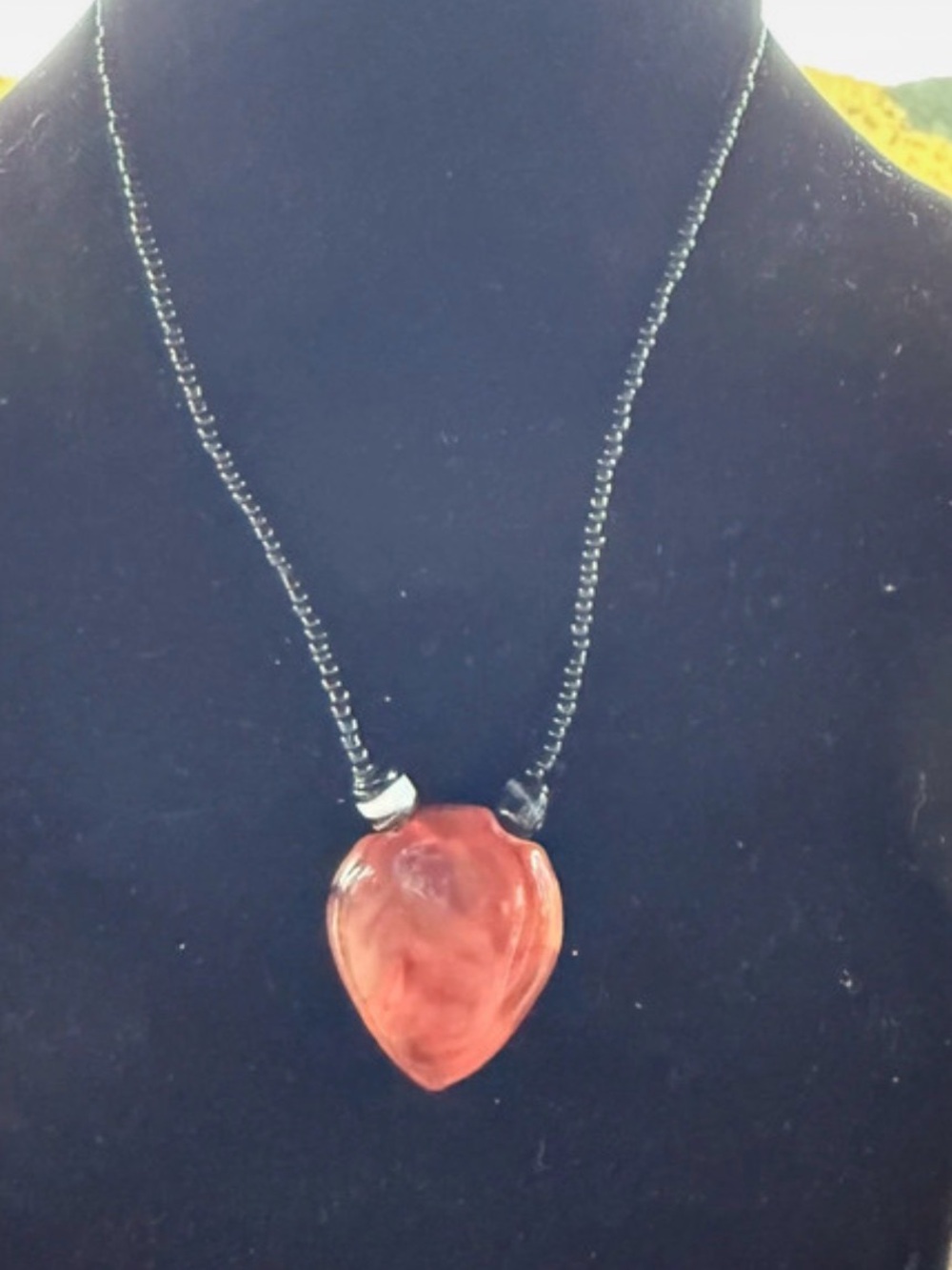 Quartz Pendant Necklace on Black Chain - Women Jewelry